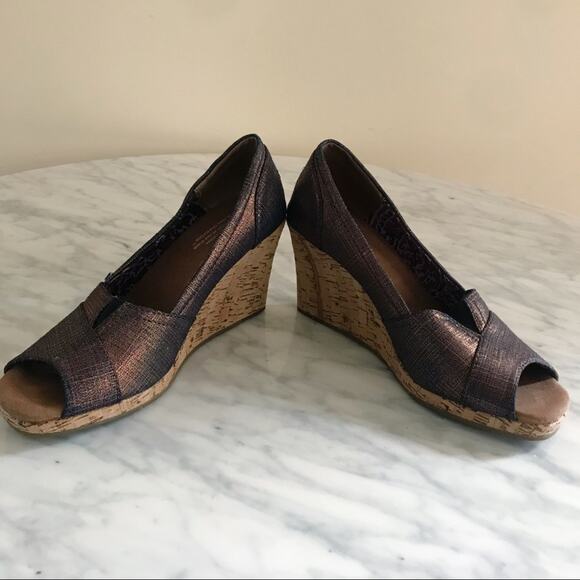 Toms Calypso Peep Toe Copper Azar Metallic Wedges Women's Size 6.5 - Picture 6 of 8